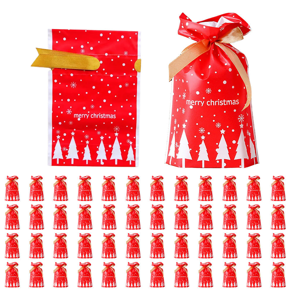 50PCS Christmas Candy Treat Bags Gift Wrapping Drawstring Bags for Holiday Parties Style 3