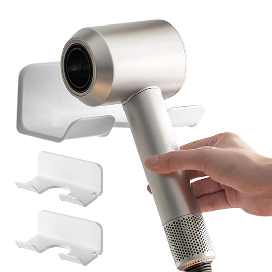 2PCS Wall Mounted Hair Dryer Holder with Cord Organizer Adhesive Blow Dryer Rack White