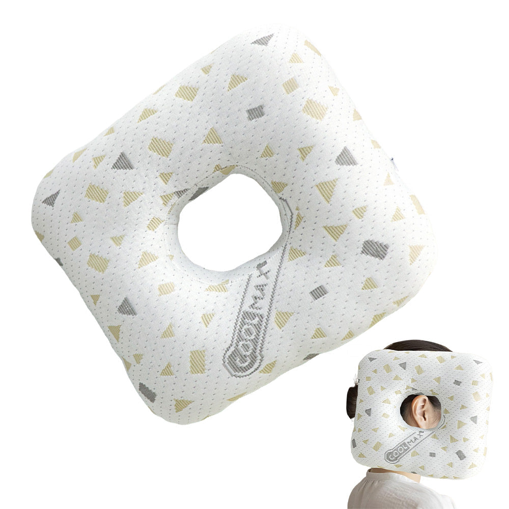 Square Ear Piercing Pillow for Side Sleepers with Central Ear Hole Grey