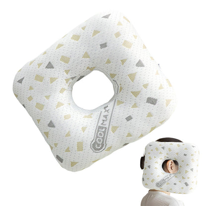 Square Ear Piercing Pillow for Side Sleepers with Central Ear Hole Grey