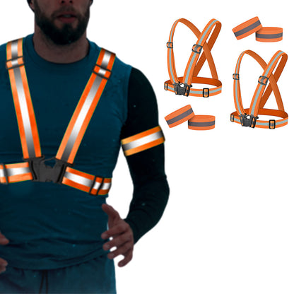 2Pcs Adjustable Reflective Vests and 4 Bands High-Visibility Elastic Gear for Night Running Cycling Orange