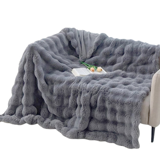 Soft Faux Fur Throw Blanket Decorative Cozy Blanket Reversible Puffy Winter Warm Blanket Light Gray