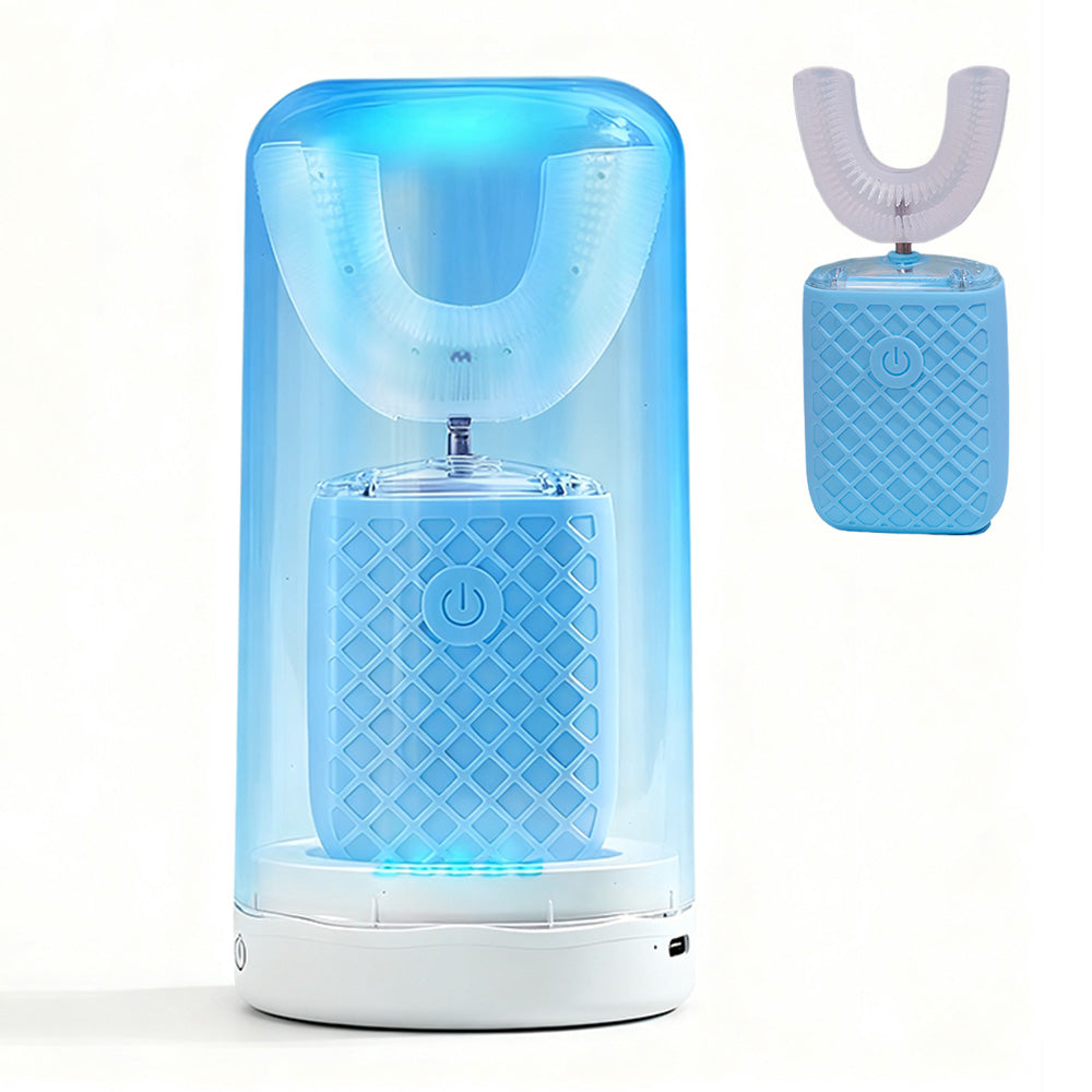 U-Shaped Automatic Electric Toothbrush ¨C With Built-In Sanitizing Cup Sky Blue