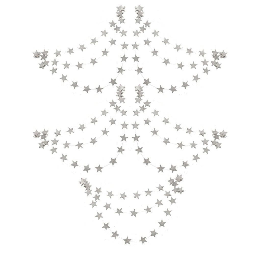 5Pcs 4m Paper Star Garland Hanging Party Decorations for Birthday Backdrop Silver