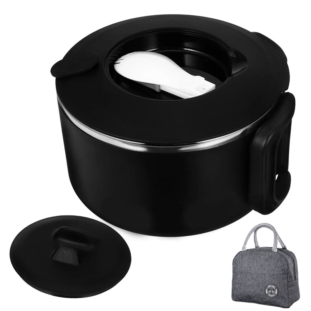 1200ML Large Ramen Bow with Lid Spoon Storage Bag-Black