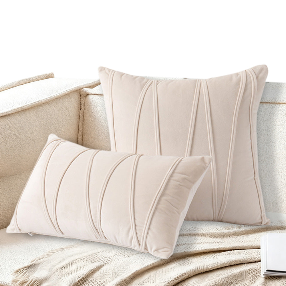 2PCS Velvet Stripe Cushion Covers Decorative Throw Pillow Cases for Sofa & Home Decor Beige