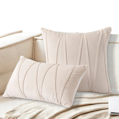 2PCS Velvet Stripe Cushion Covers Decorative Throw Pillow Cases for Sofa & Home Decor Beige