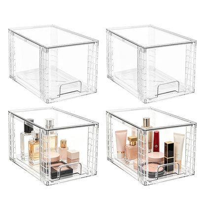 4Pcs Stackable Clear Makeup Organizer Drawer -M Size