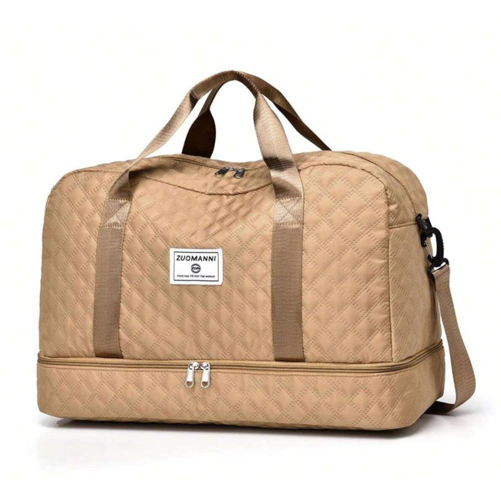 Large Capacity Travel Duffel Bag Versatile Shoulder Crossbody Weekender Bag with Shoe Compartment Khaki