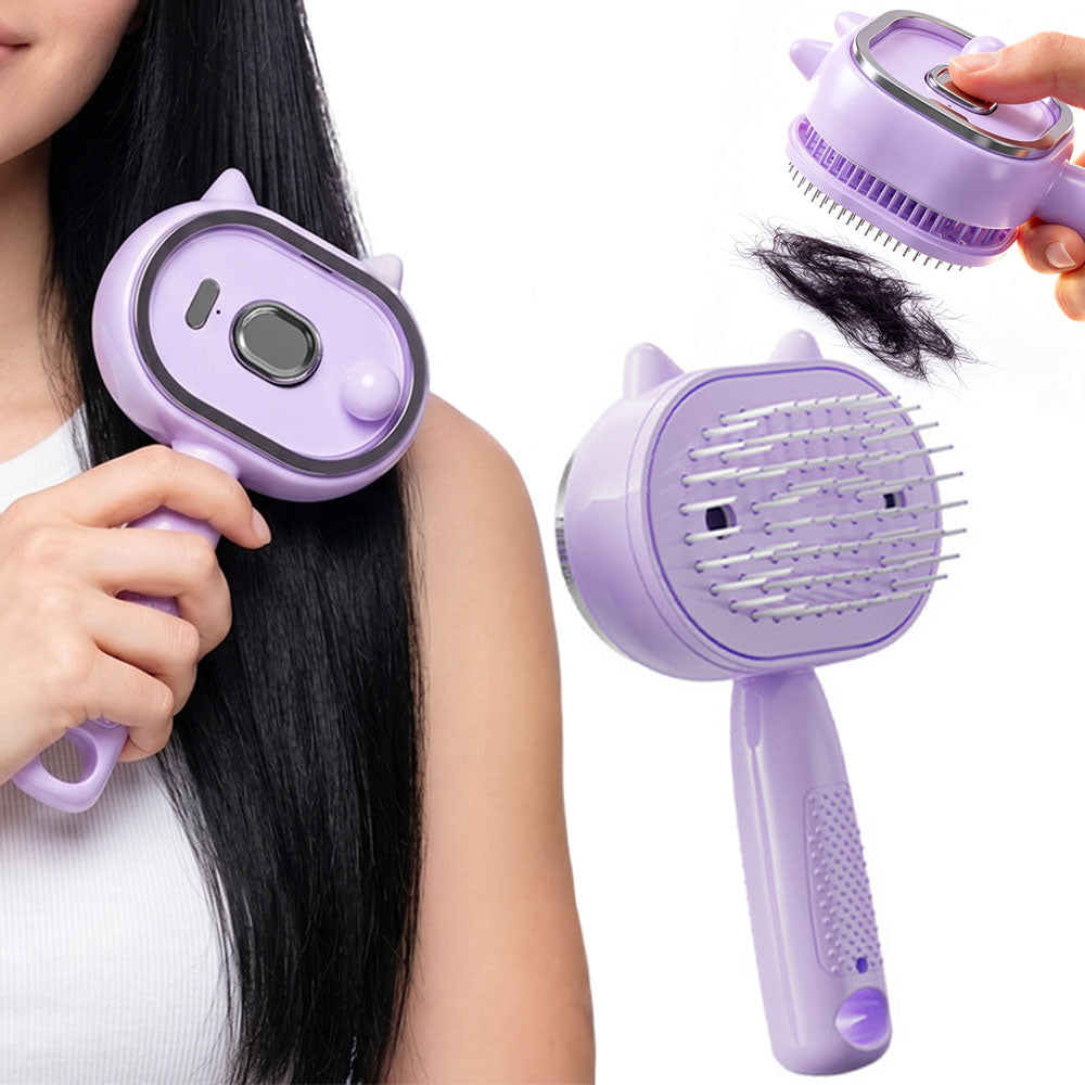 Electric Spray Hair Brush Self-Cleaning Detangling Comb with Mist Purple