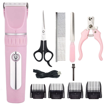 Electric Dog Cat Grooming Kit Cordless Pet Hair Shaver Scissors Clippers Trimmer Pink