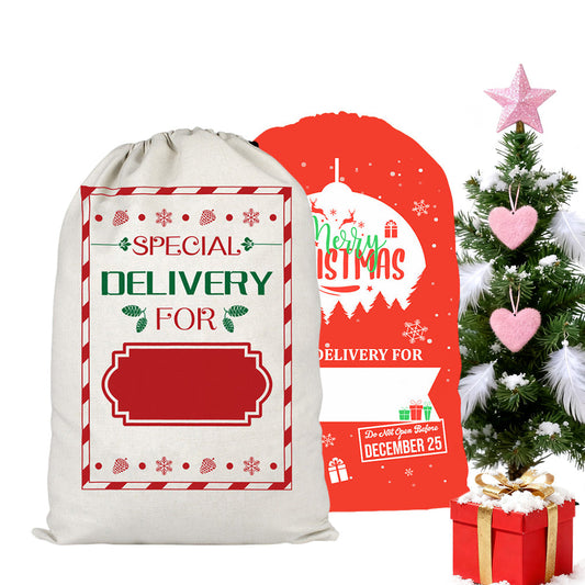 2Pcs Christmas Gift Canvas Bags Santa Sacks with Drawstring Closure Style 2