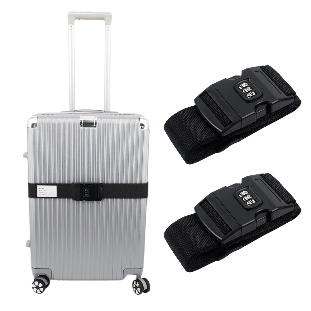 2Pcs Password Lock Luggage Strap Travel Suitcase Secure Belt Code Lock Black