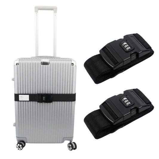 2Pcs Password Lock Luggage Strap Travel Suitcase Secure Belt Code Lock Black