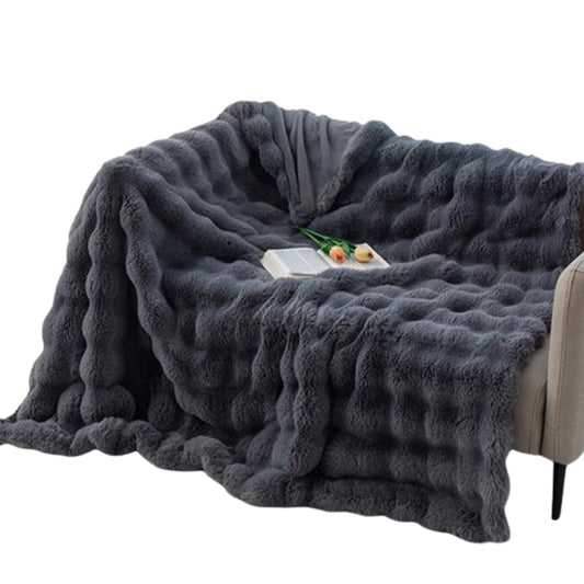 Soft Faux Fur Throw Blanket Decorative Cozy Blanket Reversible Puffy Winter Warm Blanket Dark Gray
