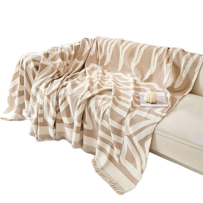 Boho Couch Cover Geometric Sofa Blanket Furniture Protector Beige