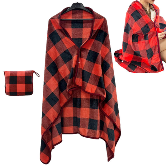 3-in-1 Travel Plane Shawl Blanket Multi-Functional Pillow Cloak Red