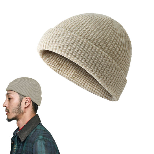 Unisex Mini Fisherman Beanie Winter Spring Hat Knitted Cap Beige