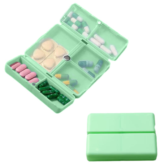 7-Compartment Folding Pill Case Portable Travel Daily Pill Organizer Green