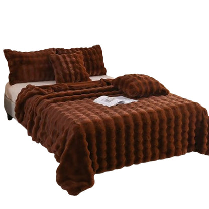 Soft Faux Fur Throw Blanket Decorative Cozy Blanket Reversible Puffy Winter Warm Blanket Brown