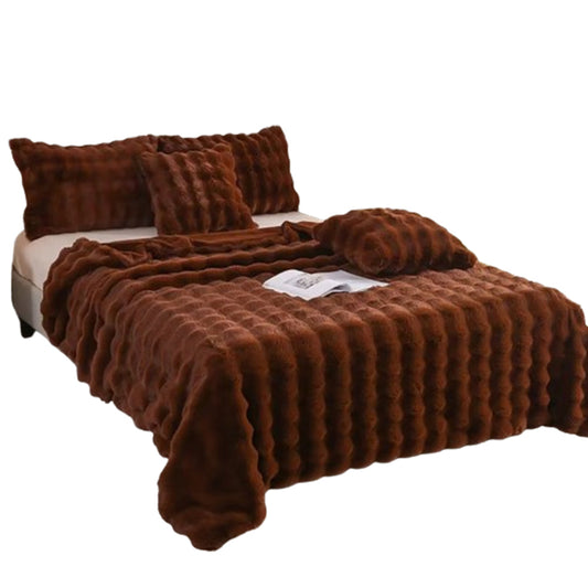 Soft Faux Fur Throw Blanket Decorative Cozy Blanket Reversible Puffy Winter Warm Blanket Brown
