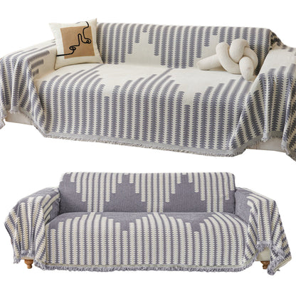 Reversible Sofa Couch Cover Boho Chenille Blanket Gray
