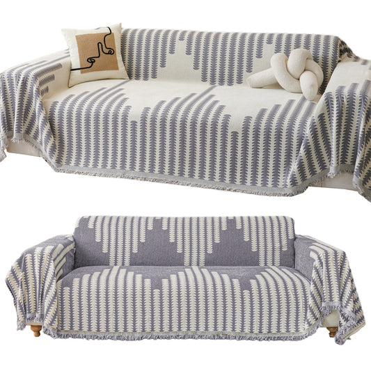 Reversible Sofa Couch Cover Boho Chenille Blanket Gray