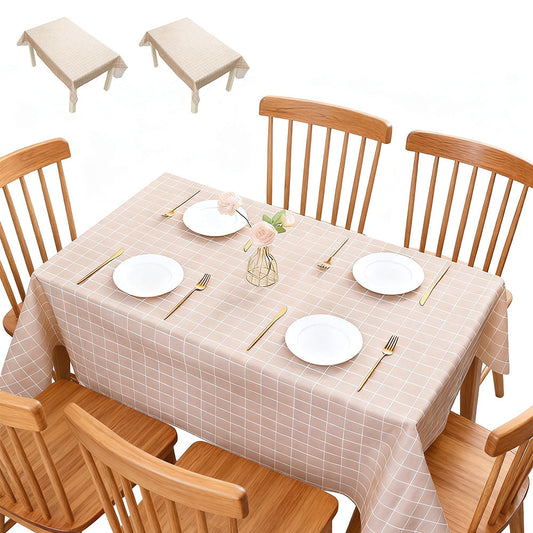 2-Pack PVC Tablecloth Waterproof Oilproof with Checkered Pattern Coffee Check