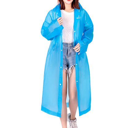 Reusable Unisex Raincoat Non-Disposable Raincoat Waterproof Hooded Poncho Blue