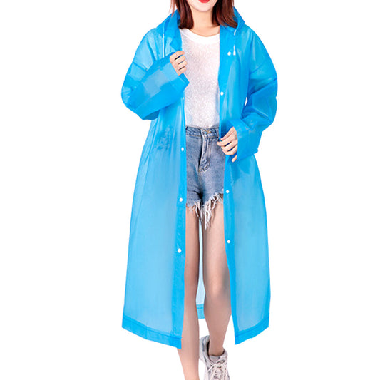 Reusable Unisex Raincoat Non-Disposable Raincoat Waterproof Hooded Poncho Blue