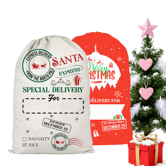 2Pcs Christmas Gift Canvas Bags Santa Sacks with Drawstring Closure Style 1
