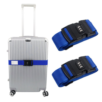 2Pcs Password Lock Luggage Strap Travel Suitcase Secure Belt Code Lock Blue