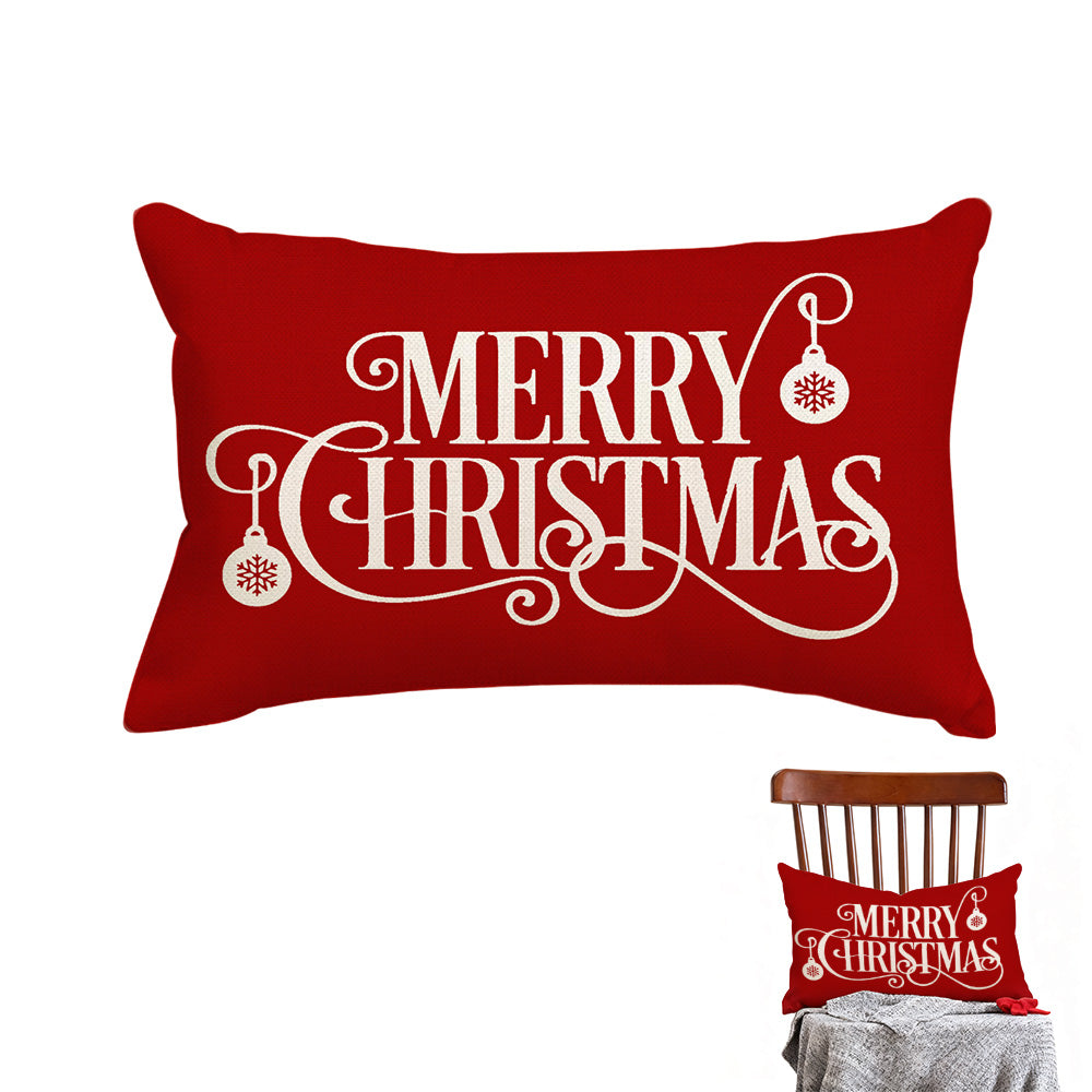 Merry Christmas Throw Pillowcase Rectangle Lumbar Cushion Cover for Winter Holidays Style 3