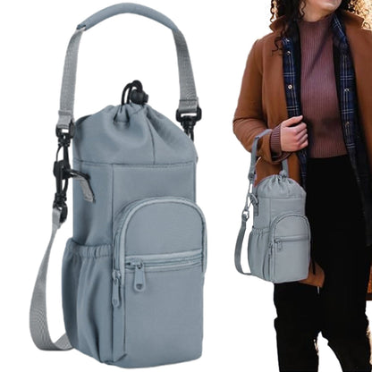 Multi-pocket Water Bottle Sleeve with Adjustable Strap Insulated Bottle Carrier Sling Bag for Walking Hiking Blue