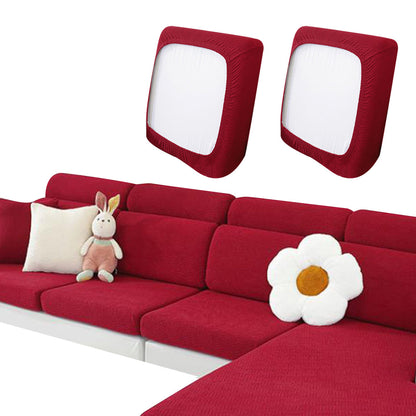 2Pcs Stretch Sofa Cushion Cover Lounge Sofa Seat Slipcover Protector Couch Cover Wine Red