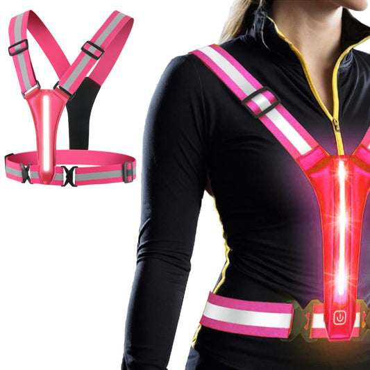 Adjustable LED Reflective Vest Rechargeable Running Gear with Night Light Pink