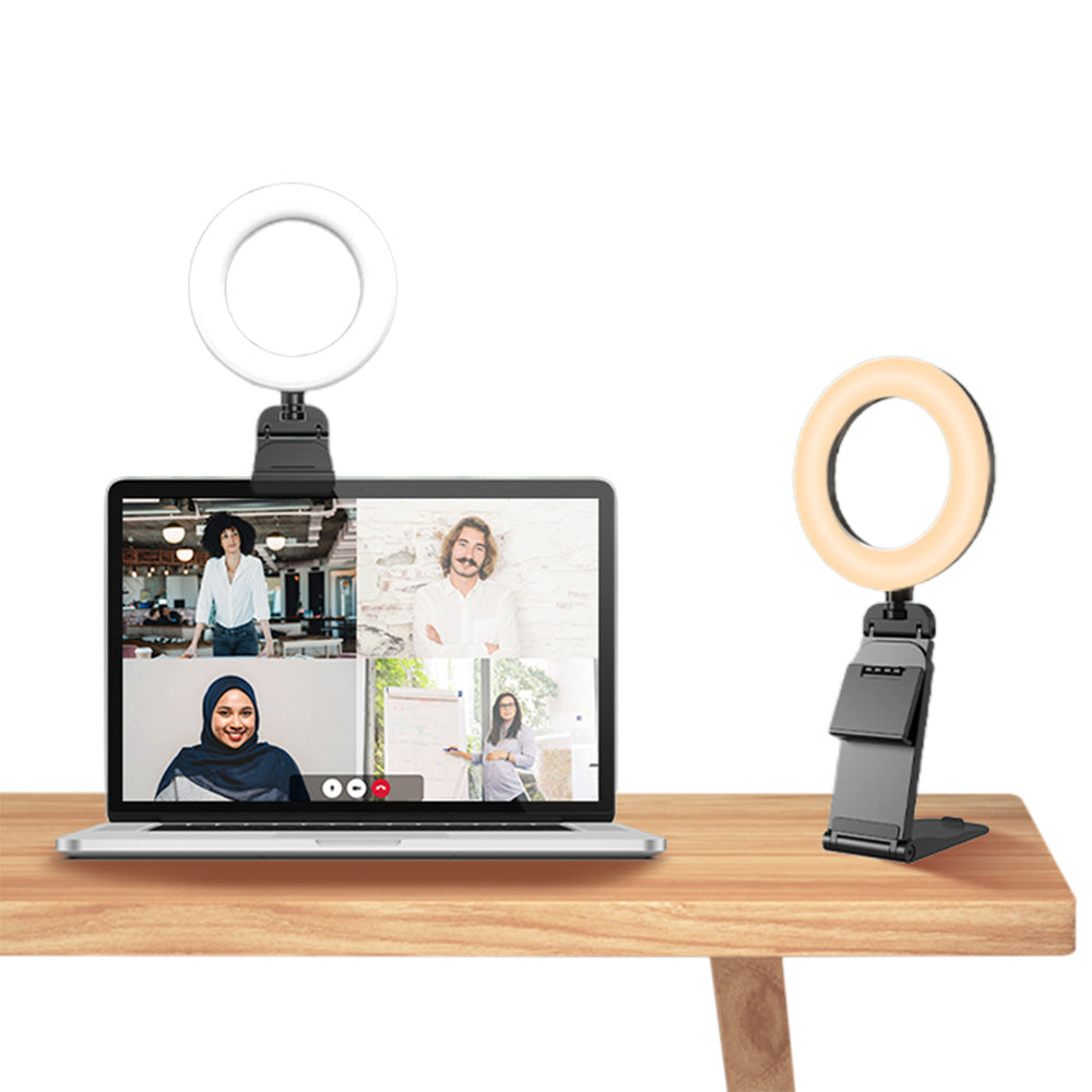 180 Degrees Rotating Clip On Ring Light for Laptop Desk Dimmable LED Selfie Light for Meeting Video Call Recording