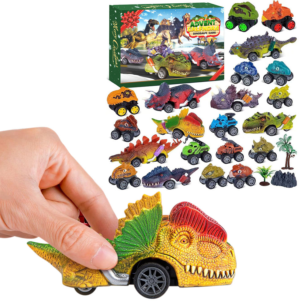 Dinosaur Cars Advent Calendar Christmas Countdown Blind Box Pull-Back Toy Set