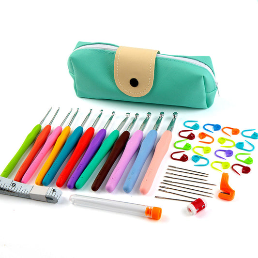 Multicolor Knitting Hook Set with Ergonomic Handles Yarn Craft Kit with Storage Bag