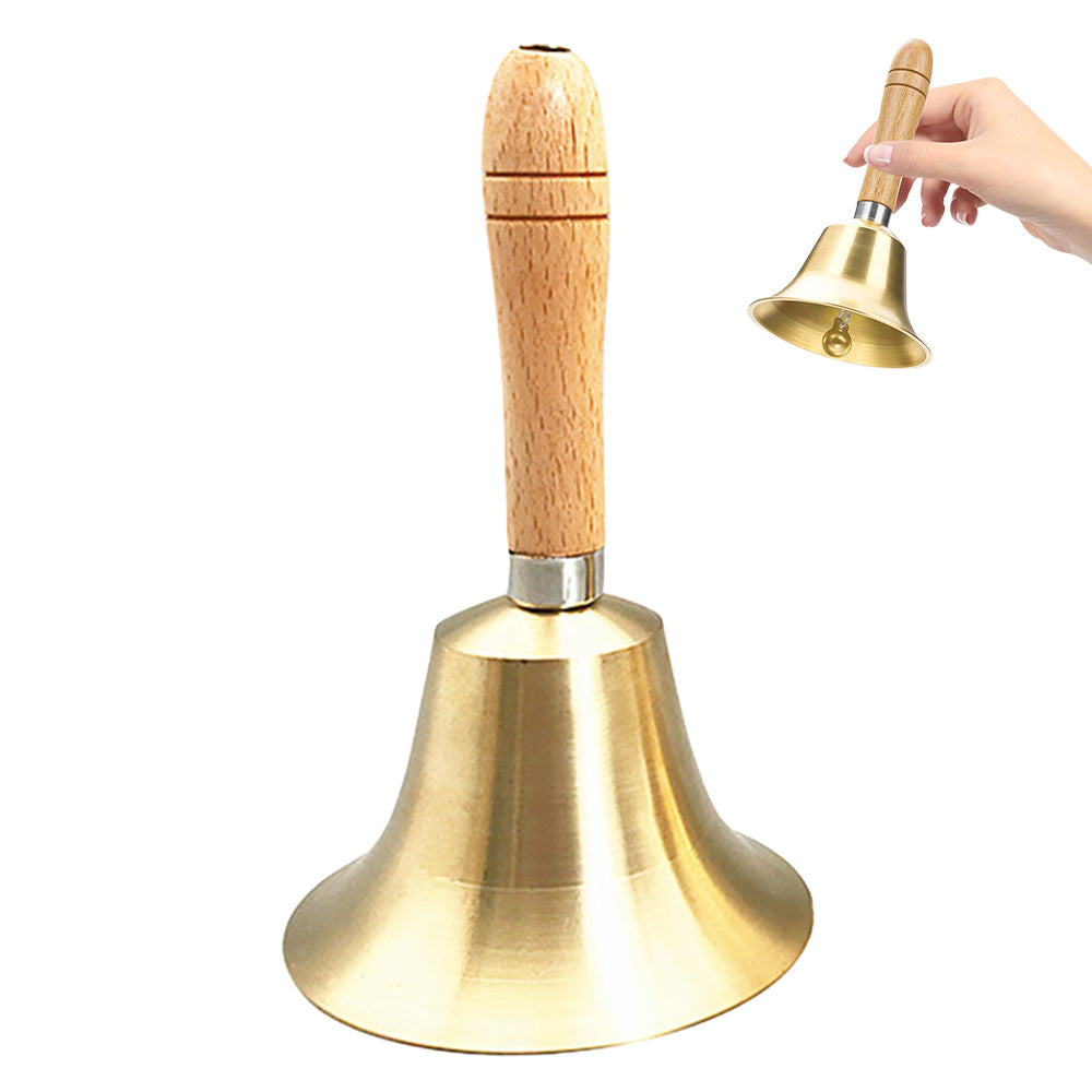 Brass Hand Bell with Wooden Handle Clear Ringing for Dinner Classroom Wedding  Service Use