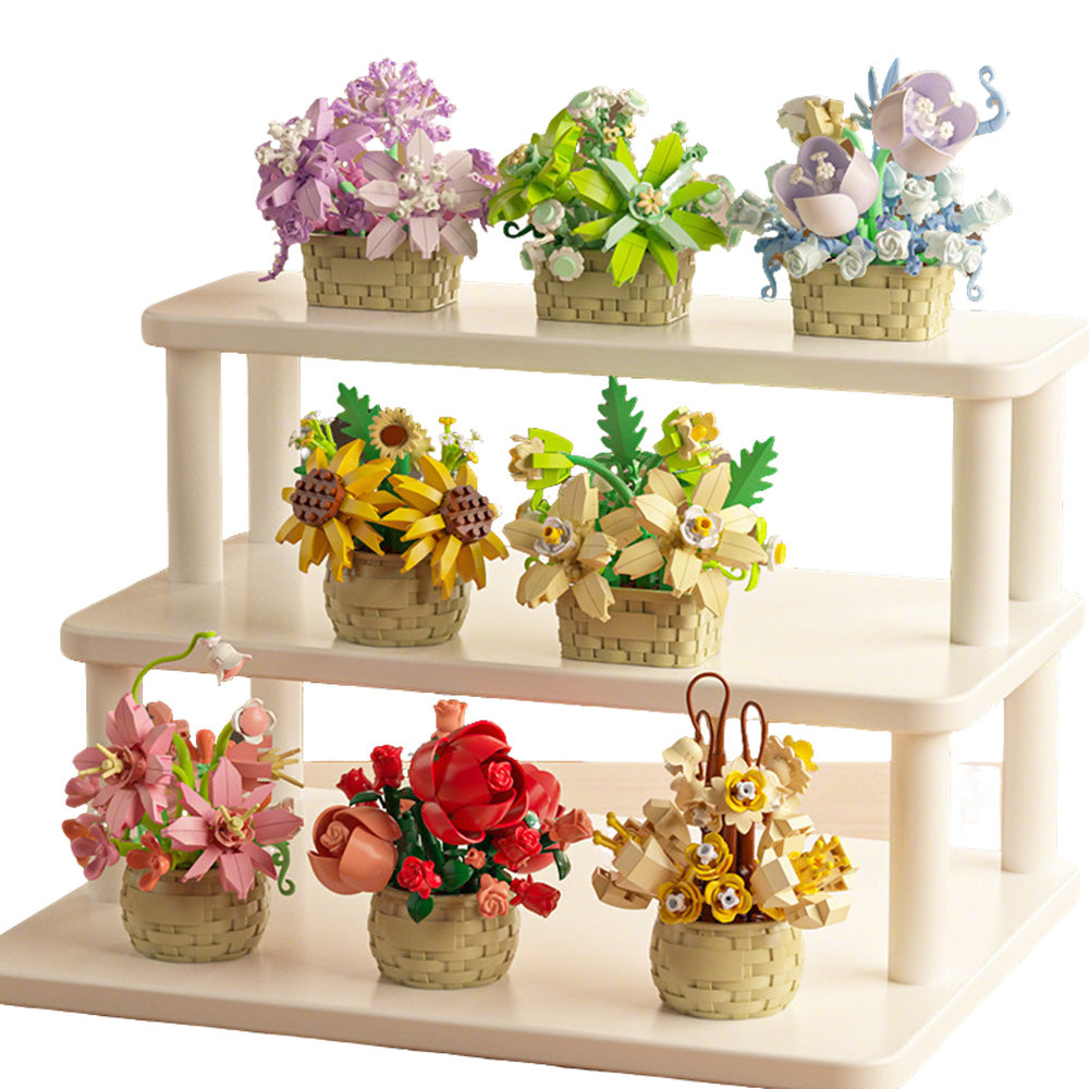 8PCS Flower Building Block Set Mini Potted Plants & Succulent Toys for Kids