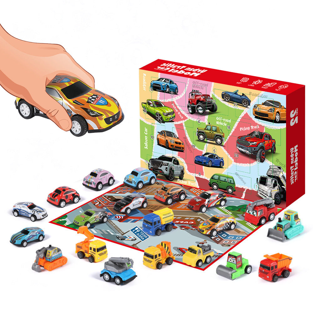 22PCS Christmas Advent Calendar Pull Back Car Toy Blind Box Set with Map
