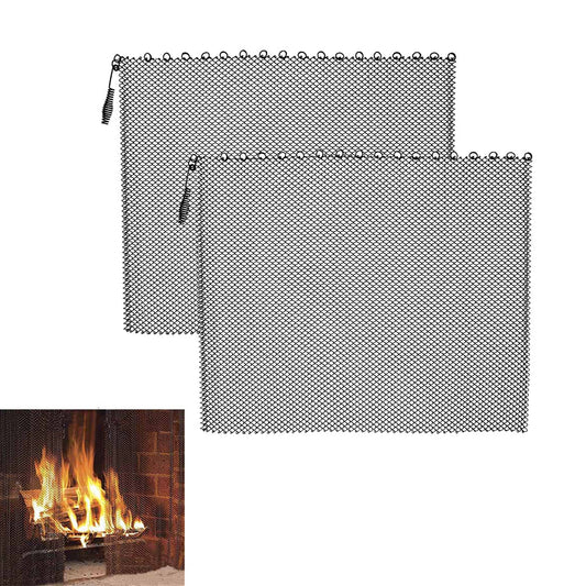 Set of 2Pcs Fireplace Mesh Screen Curtains Hearth Screen Decorative Spark Guard Chain