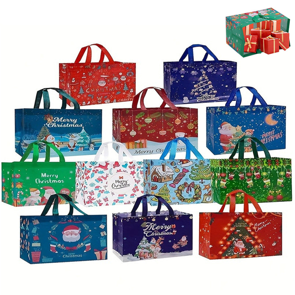 12PCS Large Reusable Christmas Gift Bags Holiday Tote Bags for New Year Party Supplies