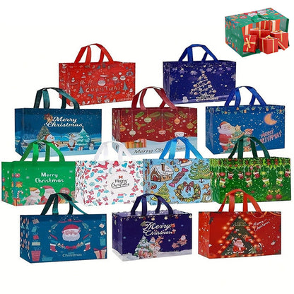 12PCS Large Reusable Christmas Gift Bags Holiday Tote Bags for New Year Party Supplies