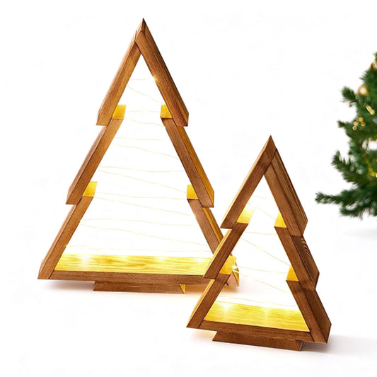 2Pcs Wooden Christmas Tree Decor with Lights Christmas Holiday Decorations