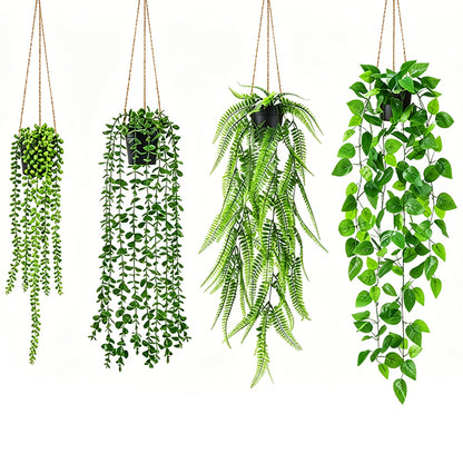 4 PCS Fake Hanging Plants with Pots