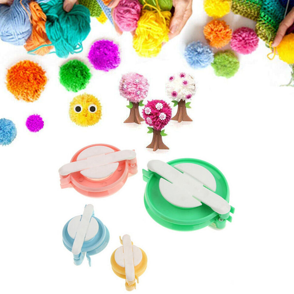 4-Piece Multi-Size Pom Pom Maker Set for DIY Craft Fluff Balls