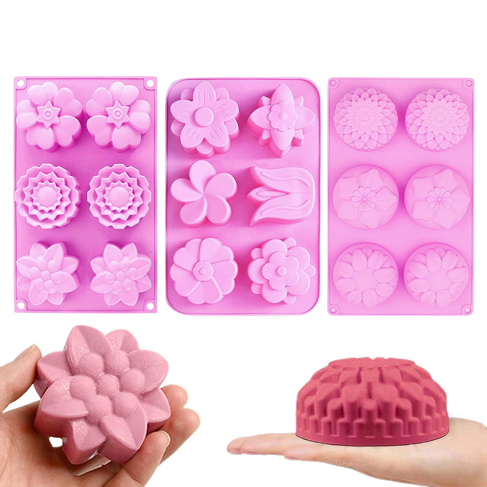 3 Pack Flower Soap Mold Silicone Baking Molds