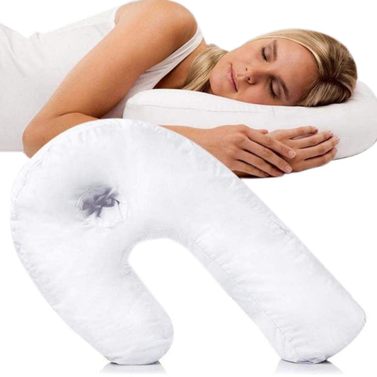 Side Sleeper Pillow with Ear Hole J Shaped Body Pillow for Neck Back Shoulder Support
